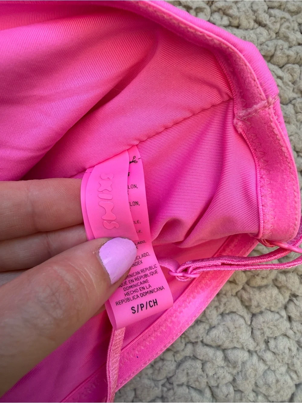 Skims Pink Bandeau Halter Swim Top